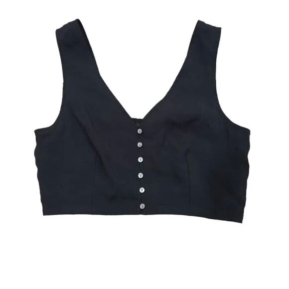 Madewell Cropped Vest Top Womens 4 Black Button Front Sleeveless V-Neck Wide Str - Picture 3 of 5
